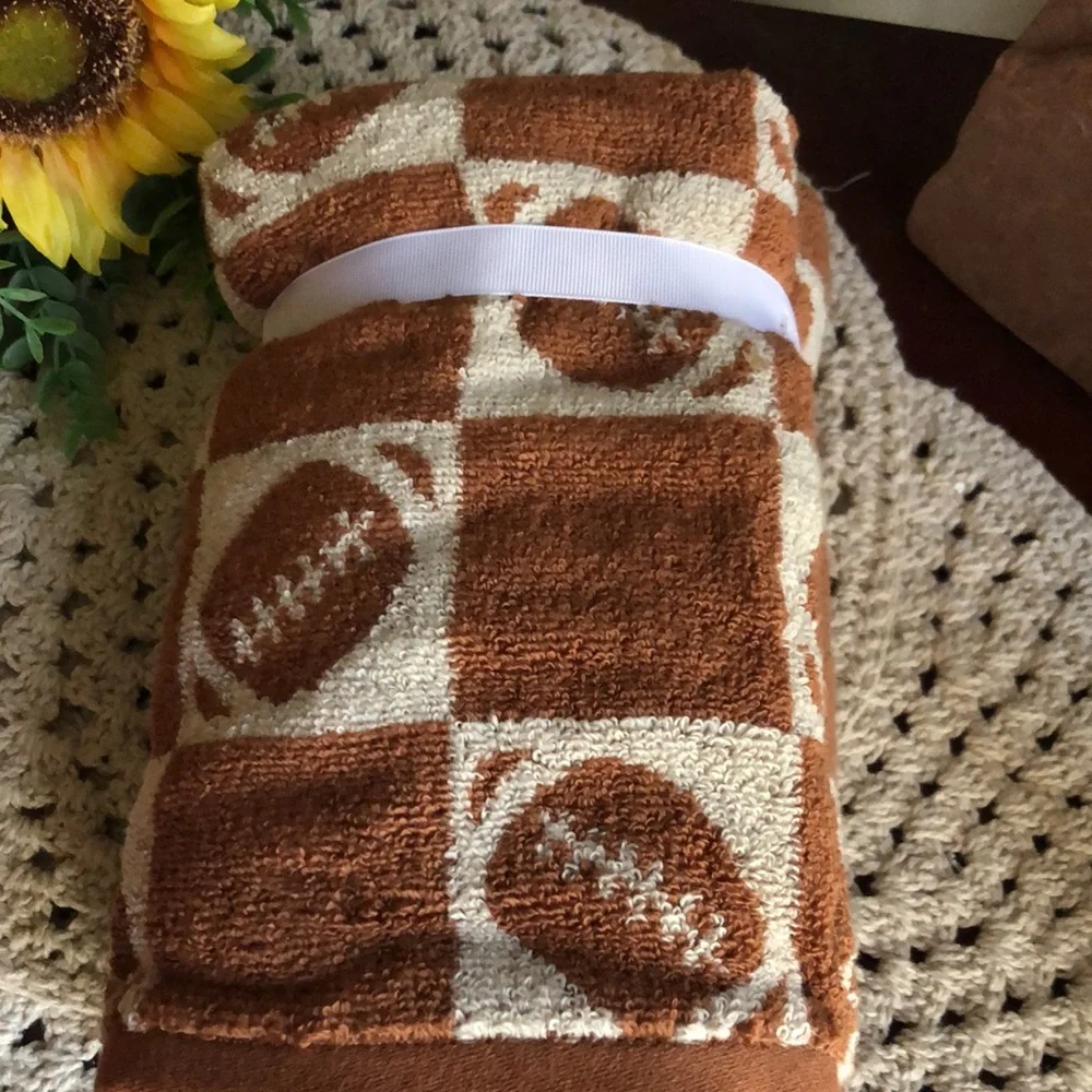 Deborah Connolly Brown Football Pattern Hand Towels
